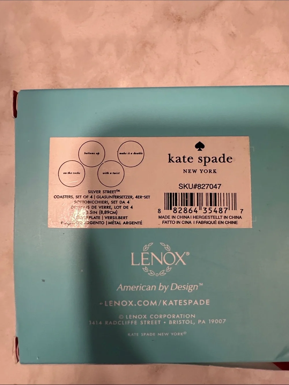 Never Opened Kate Spade neww york Set of 4 Silver Street Coasters